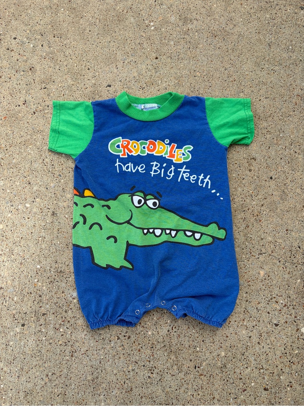 Vintage Kids Blue & Green 'Crocodiles Have Big Teeth' One-Piece